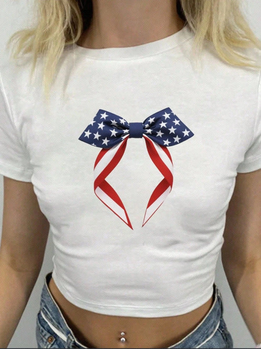 Dame crop-t-shirt med kreativa slipsdetaljer Mirla-Eva Jonsson