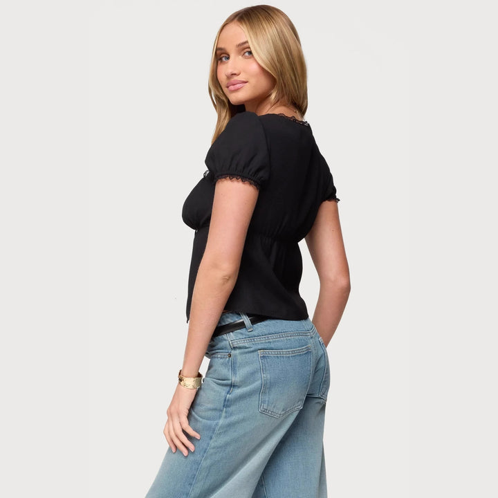 Dame crop top med spetsdetalj och snörning Mirla-Eva Jonsson