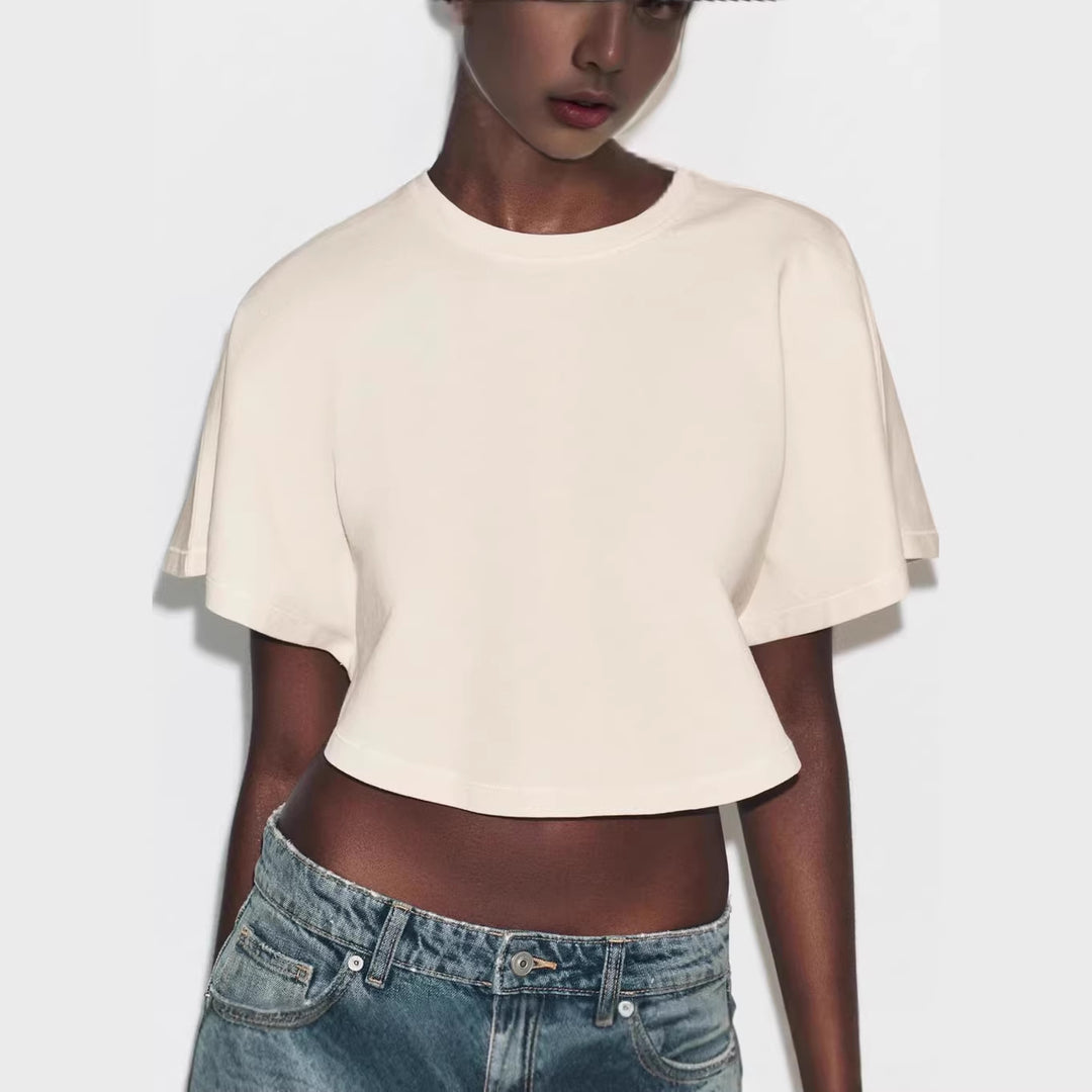 Dame cropped T-shirt med vida ärmar och mjukt bomullsmaterial Mirla-Eva Jonsson