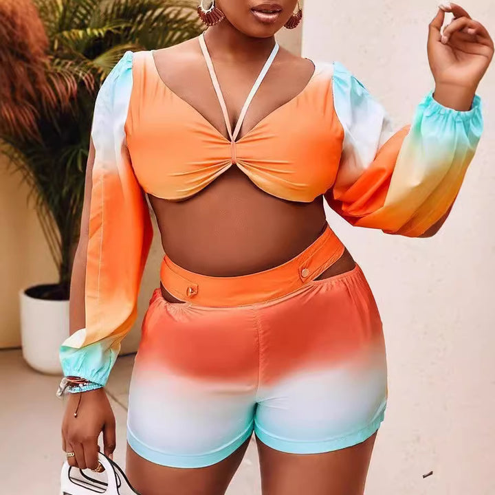 Dame cropped top med off-shoulder ärmar och gradientdesign Mirla-Eva Jonsson