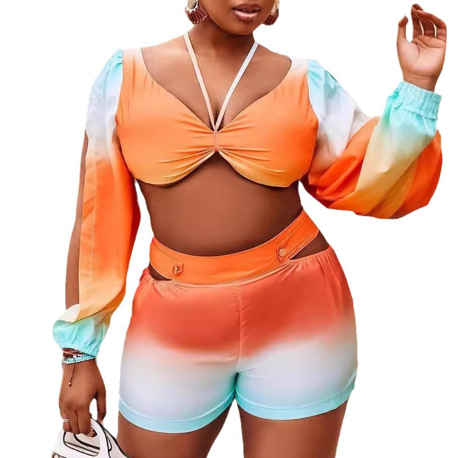 Dame cropped top med off-shoulder ärmar och gradientdesign Mirla-Eva Jonsson
