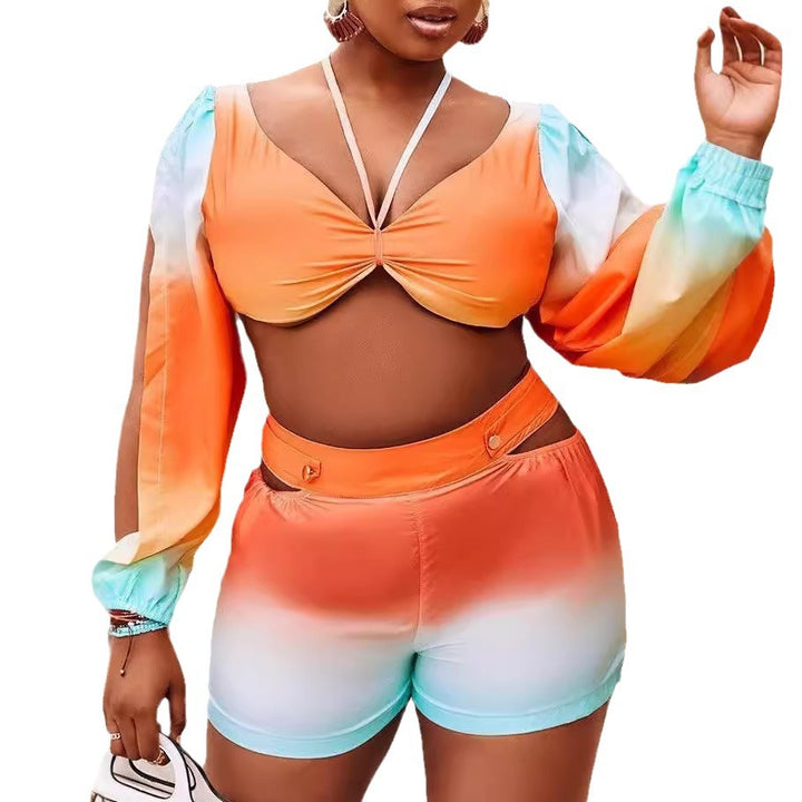 Dame cropped top med off-shoulder ärmar och gradientdesign Mirla-Eva Jonsson