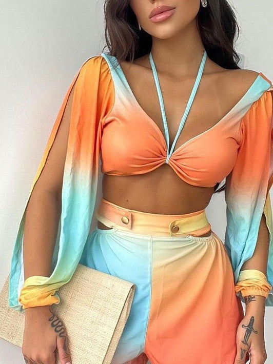 Dame cropped top med off-shoulder ärmar och gradientdesign Mirla-Eva Jonsson