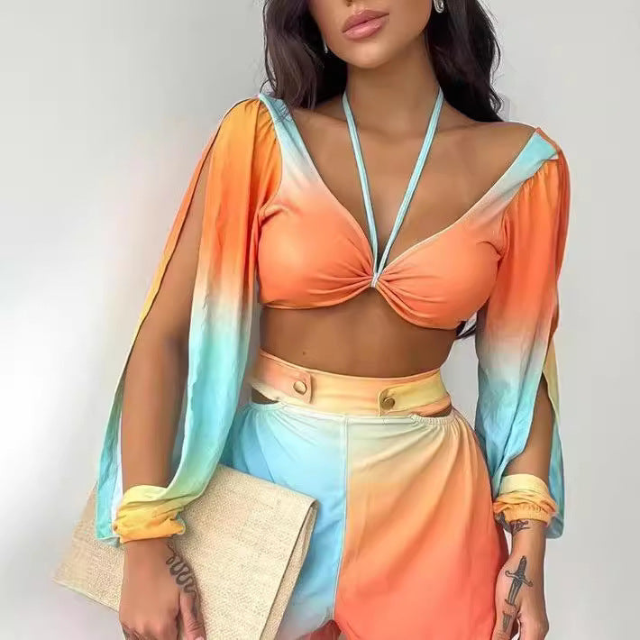 Dame cropped top med off-shoulder ärmar och gradientdesign Mirla-Eva Jonsson