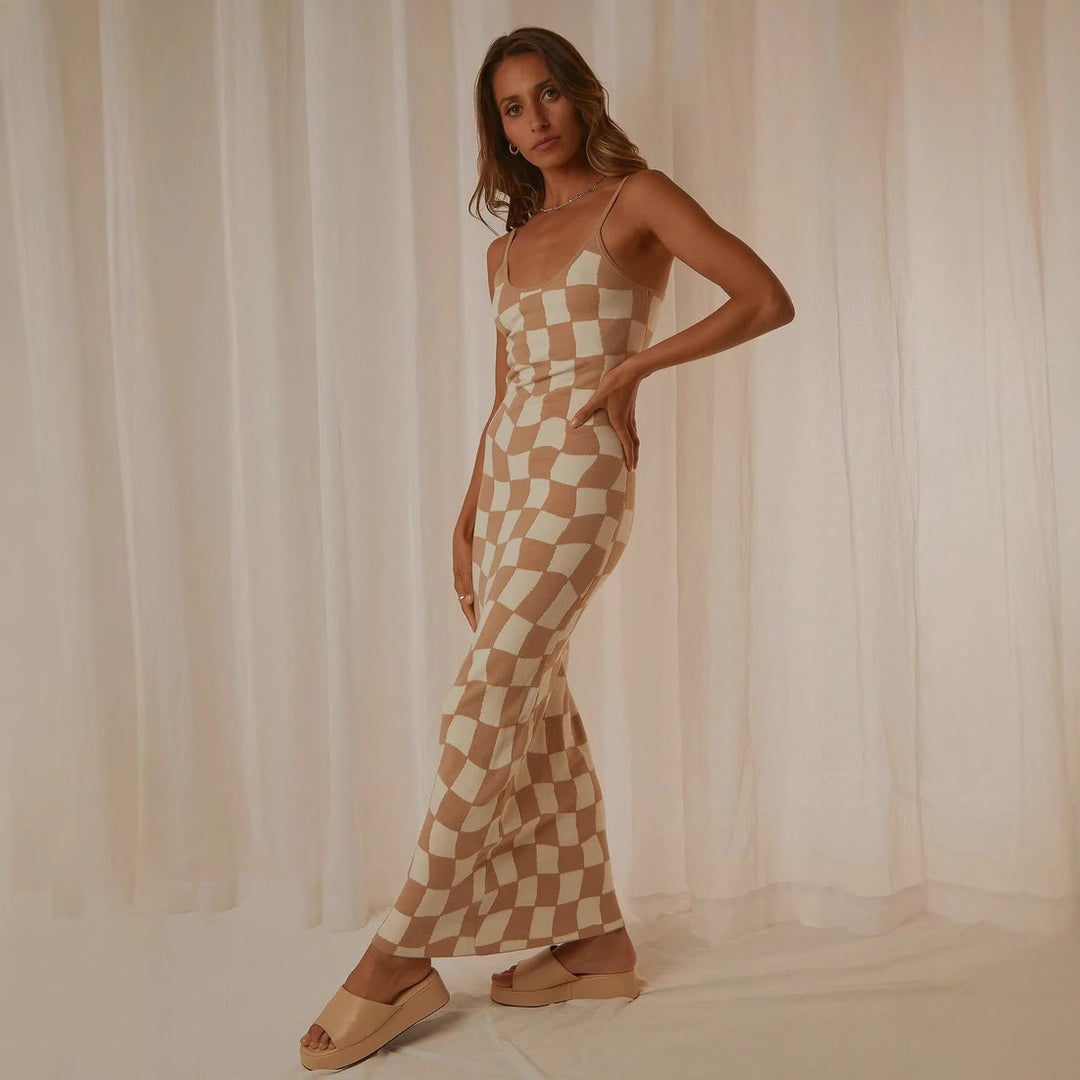 Dame designer midi dress med stiligt grafikmönster Mirla-Eva Jonsson