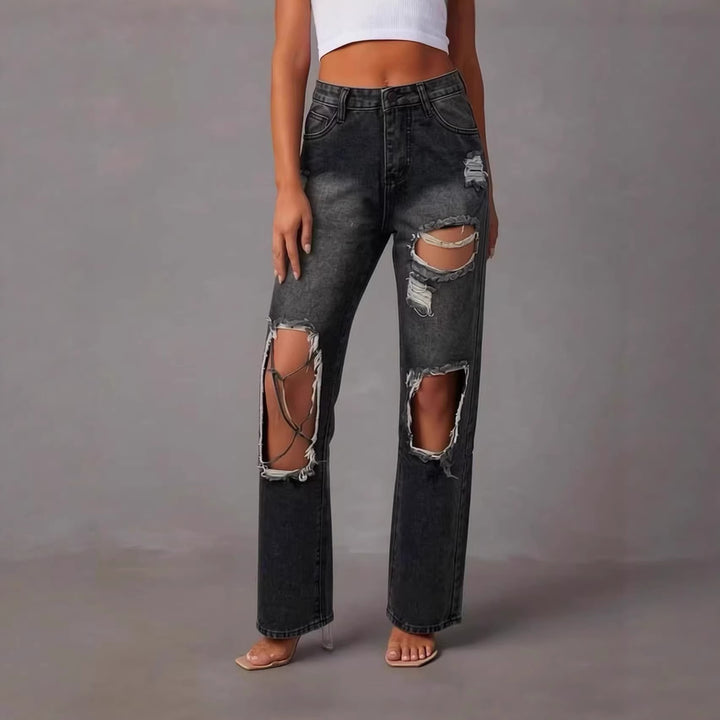Dame distressed Mom Jeans med trendiga cut-out-detaljer Mirla-Eva Jonsson