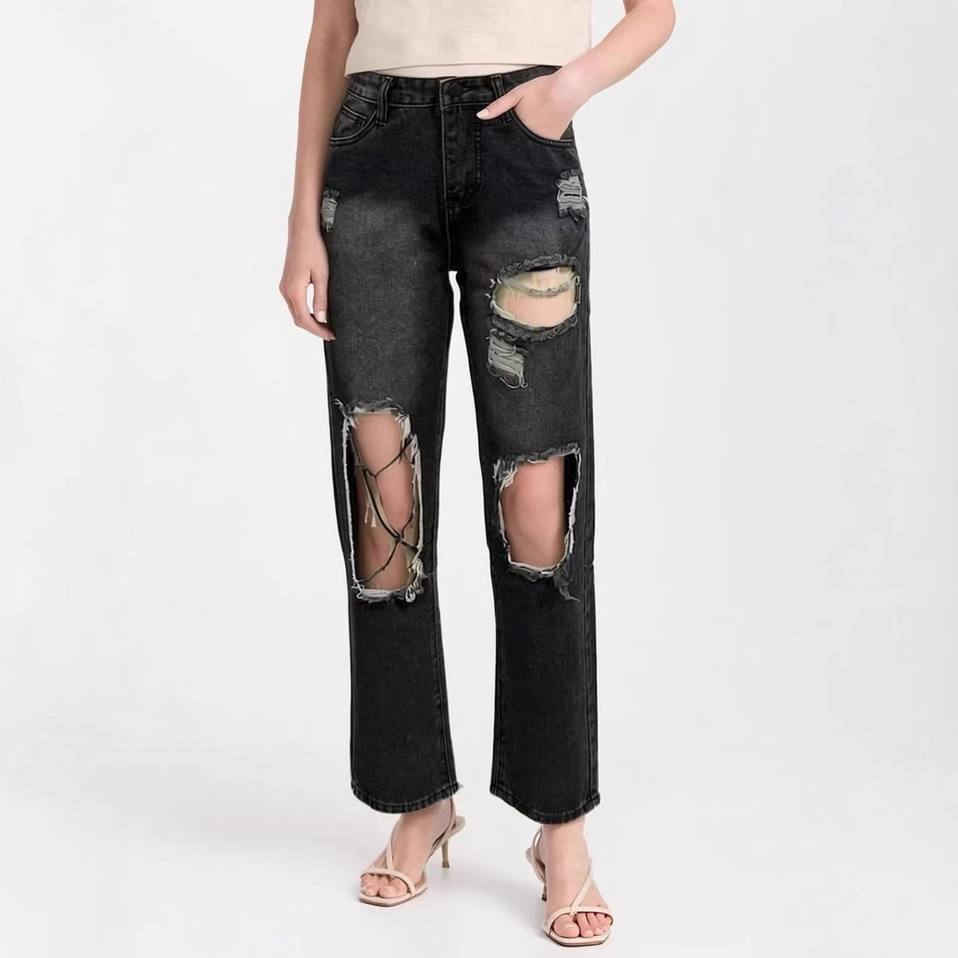 Dame distressed Mom Jeans med trendiga cut-out-detaljer Mirla-Eva Jonsson