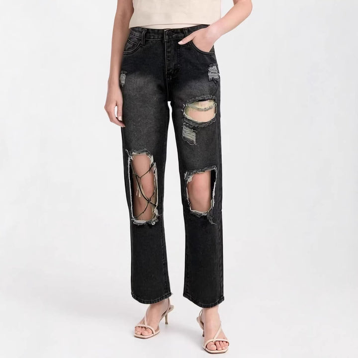 Dame distressed Mom Jeans med trendiga cut-out-detaljer Mirla-Eva Jonsson
