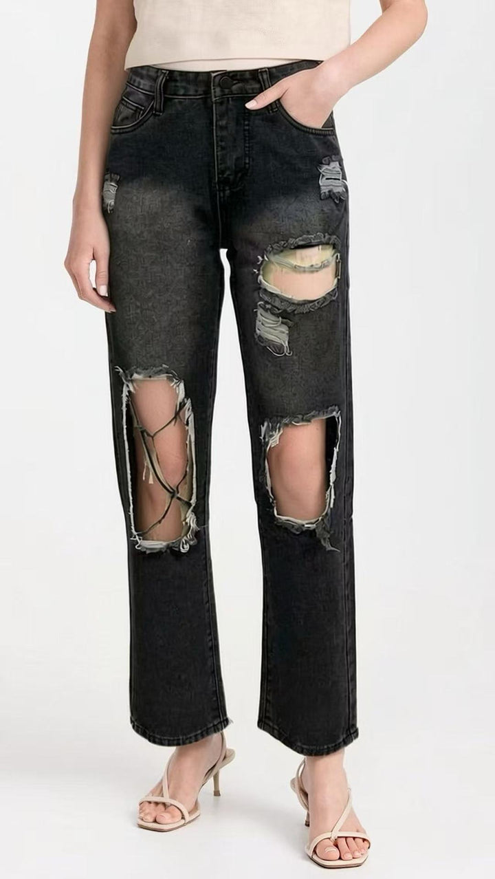 Dame distressed Mom Jeans med trendiga cut-out-detaljer Mirla-Eva Jonsson