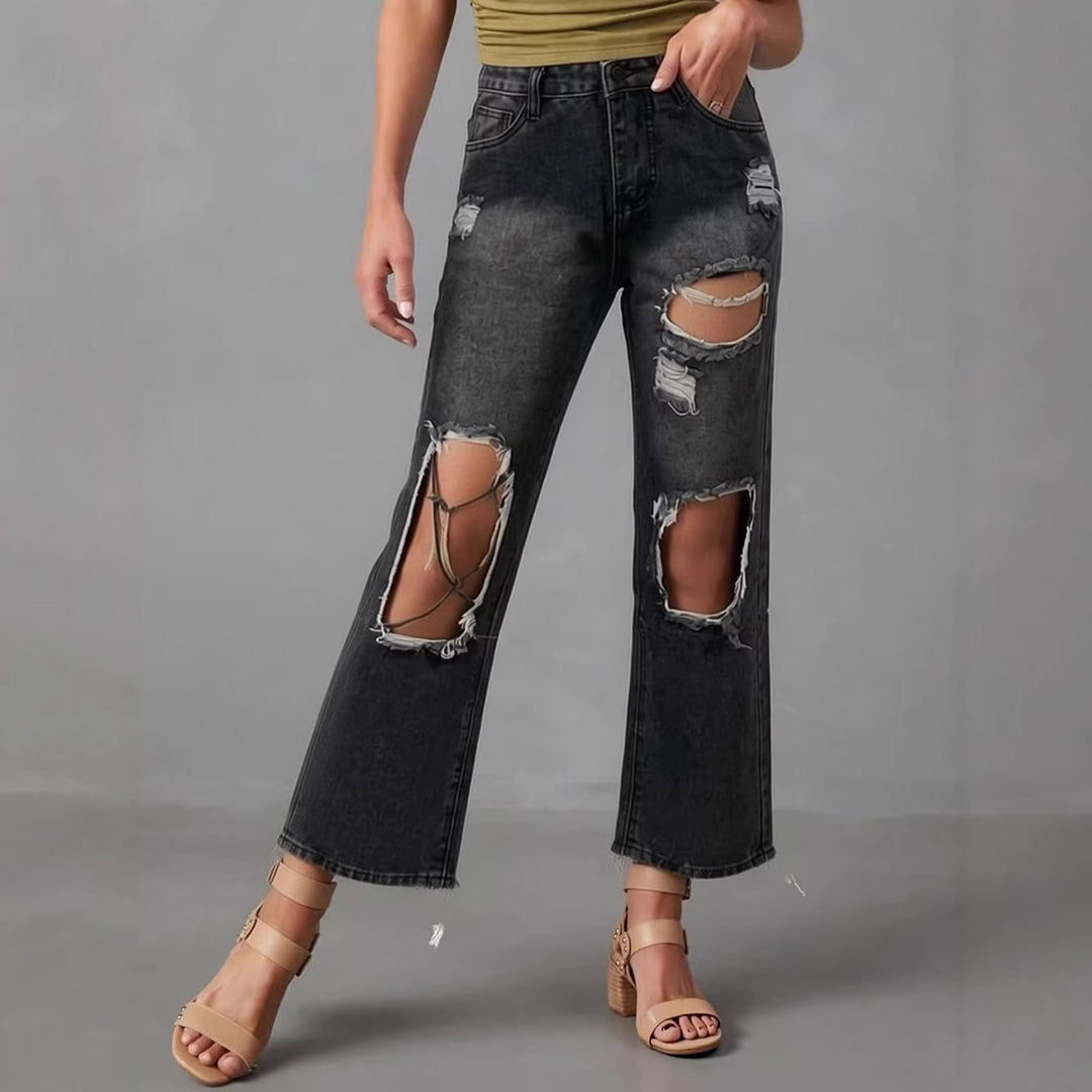 Dame distressed Mom Jeans med trendiga cut-out-detaljer Mirla-Eva Jonsson