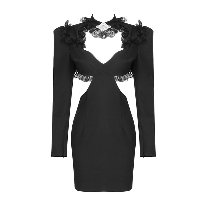 Dame elegant Cut-Out klänning med spetsapplikationer och långa ärmar Mirla-Eva Jonsson