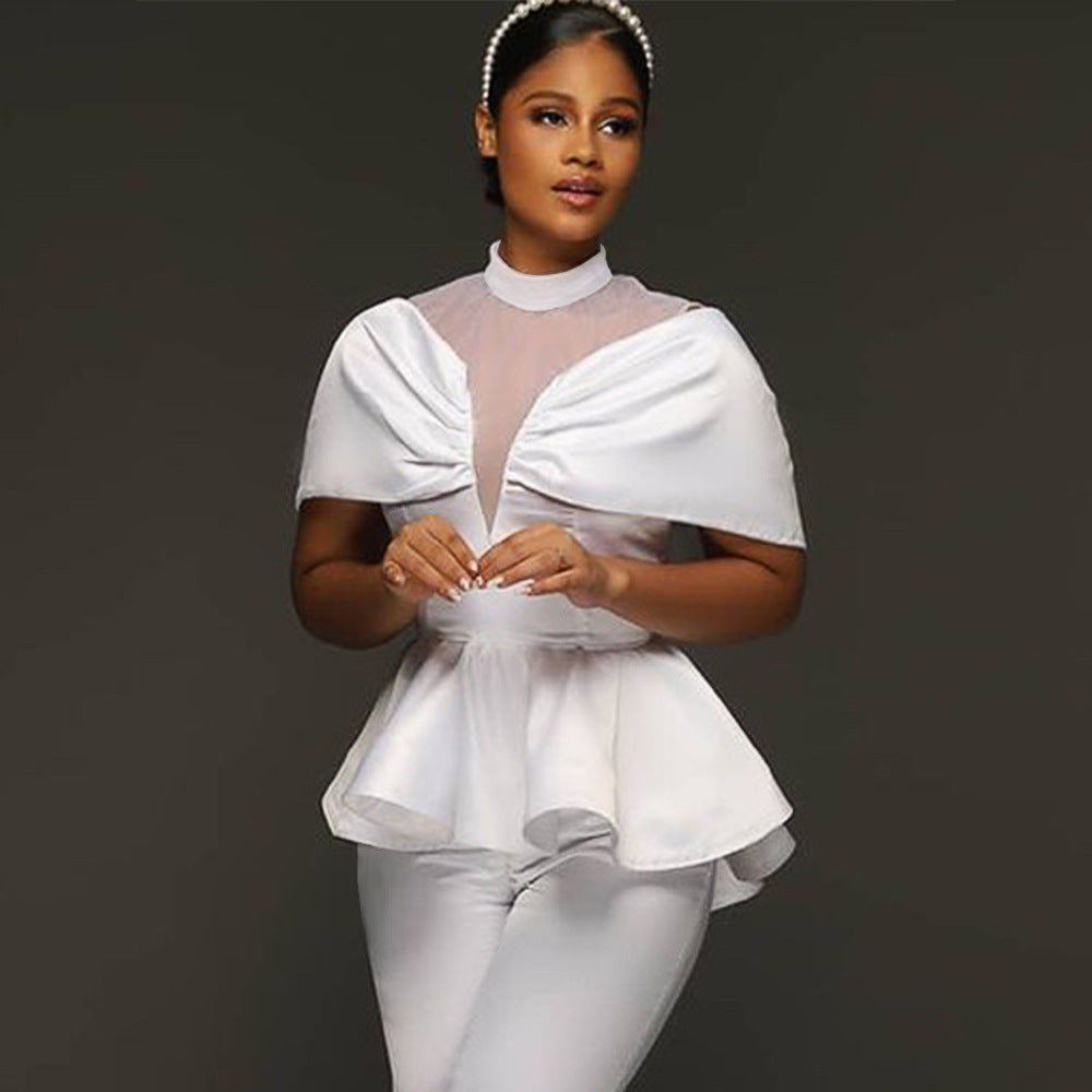 Dame elegant Peplum-blus med genomskinliga detaljer Mirla-Eva Jonsson