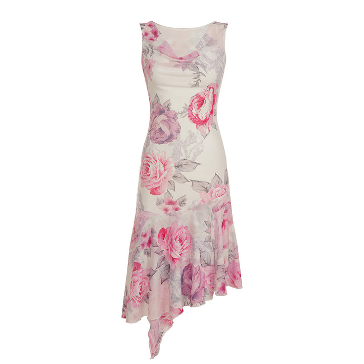 Dame elegant asymmetrisk kjole med blomster accenter Mirla-Eva Jonsson