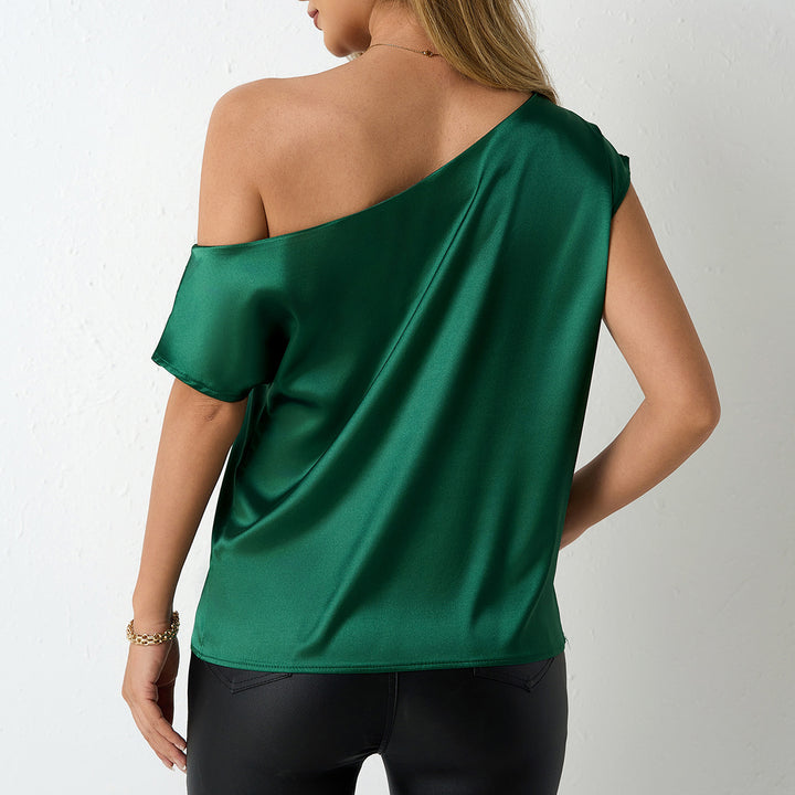 Dame elegant, axelbar satinblus med flödande snitt Mirla-Eva Jonsson