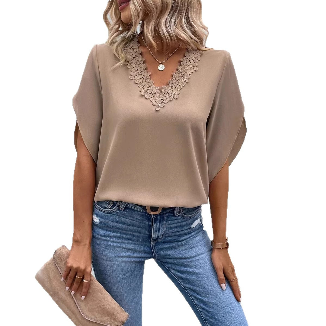 Dame elegant blus med spetsapplikation Mirla-Eva Jonsson