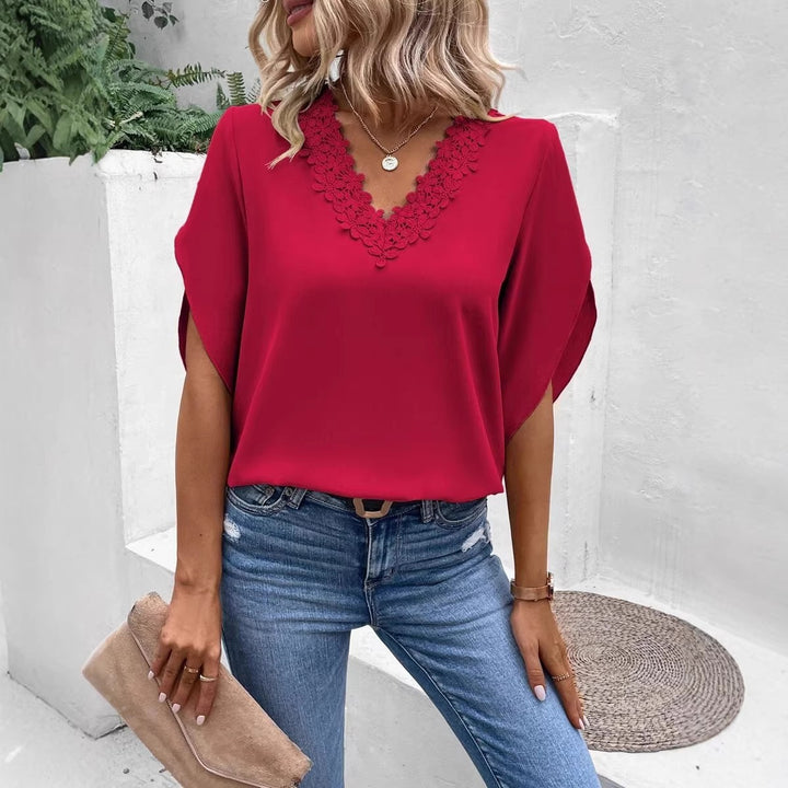 Dame elegant blus med spetsapplikation Mirla-Eva Jonsson