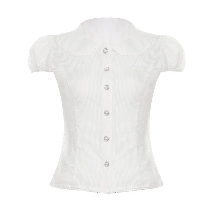 Dame elegant blus med ståkrage och dekorativa knappdetaljer Mirla-Eva Jonsson