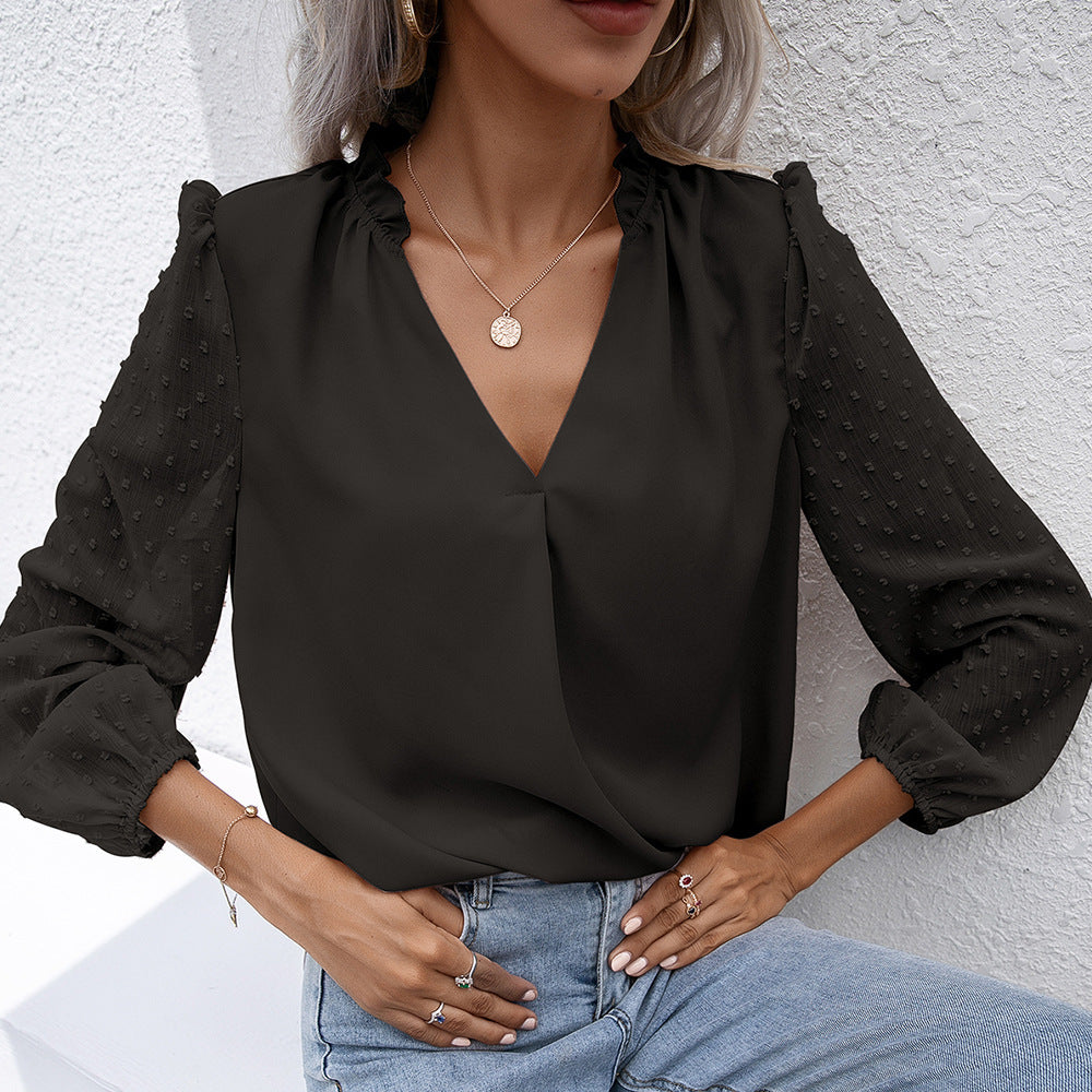 Dame elegant blus med strukturerade ärmdetaljer Eva Jonsson-Eva Jonsson