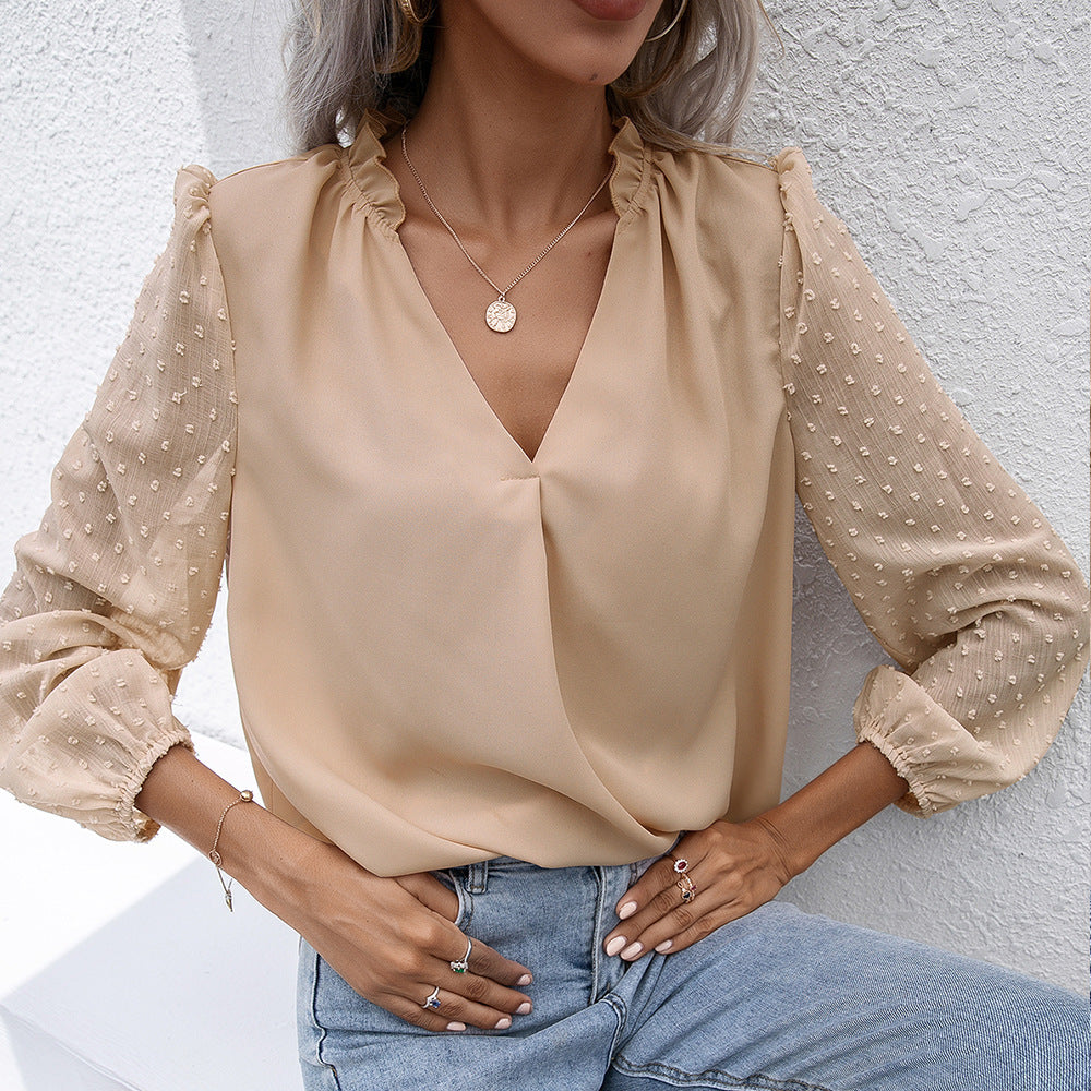 Dame elegant blus med strukturerade ärmdetaljer Eva Jonsson-Eva Jonsson