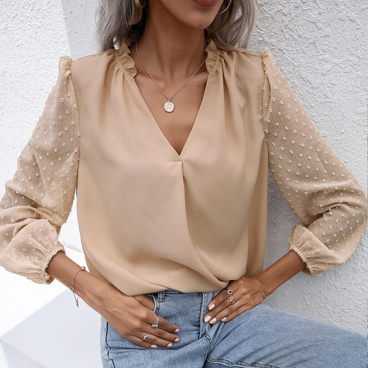 Dame elegant blus med strukturerade ärmdetaljer Eva Jonsson-Eva Jonsson