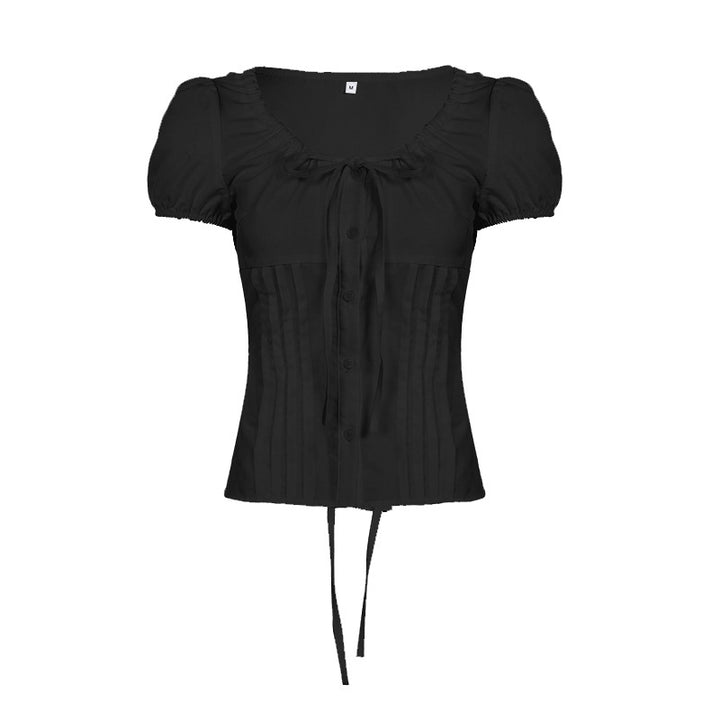 Dame elegant blus med volangdetaljer och knäppning Mirla-Eva Jonsson