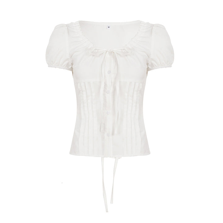 Dame elegant blus med volangdetaljer och knäppning Mirla-Eva Jonsson