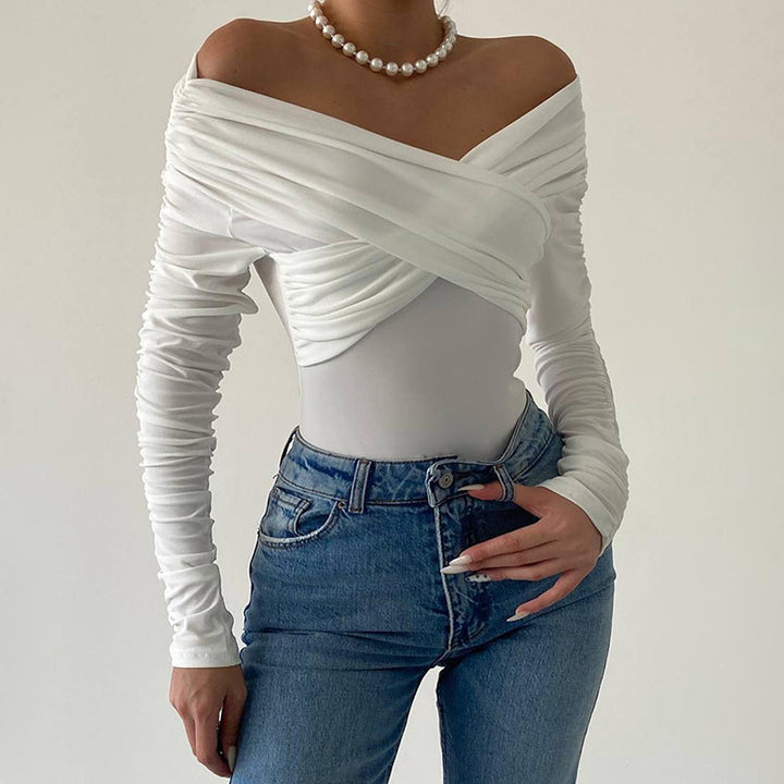 Dame elegant bodysuit med draperad ovandel och smala ärmar Mirla-Eva Jonsson
