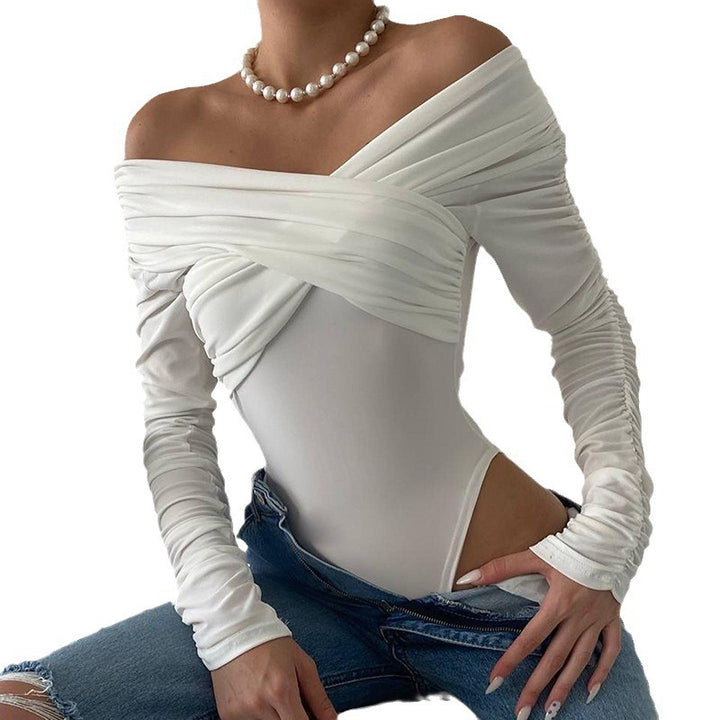 Dame elegant bodysuit med draperad ovandel och smala ärmar Mirla-Eva Jonsson