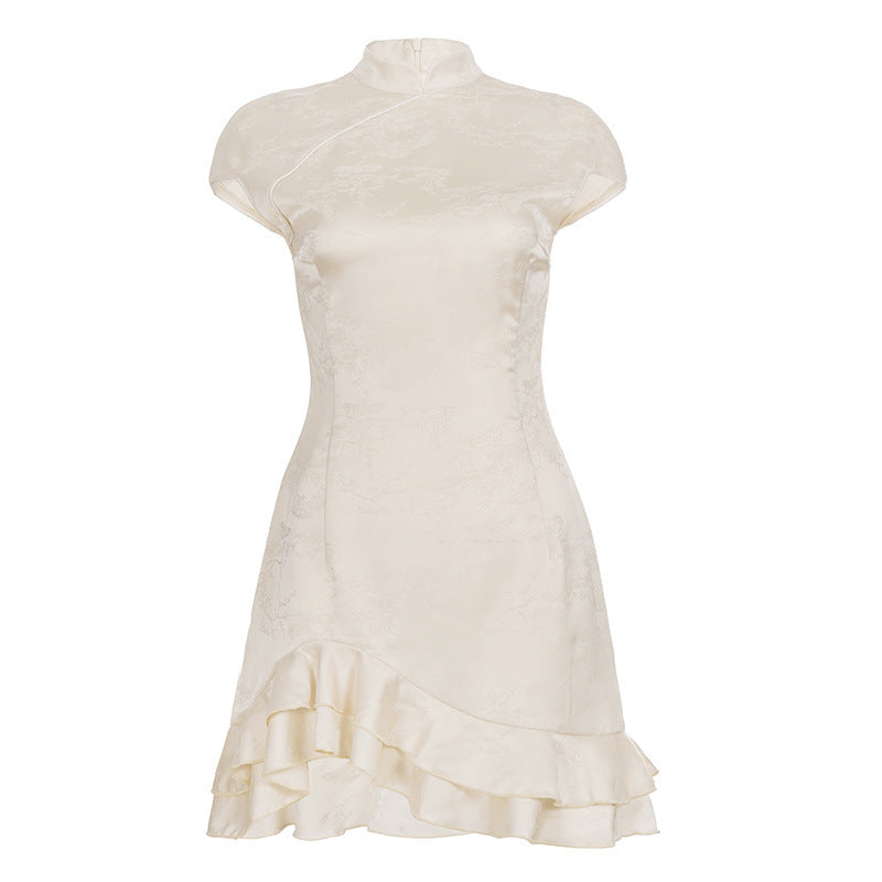 Dame elegant chiffon dress with ruffle edge Mirla-Eva Jonsson