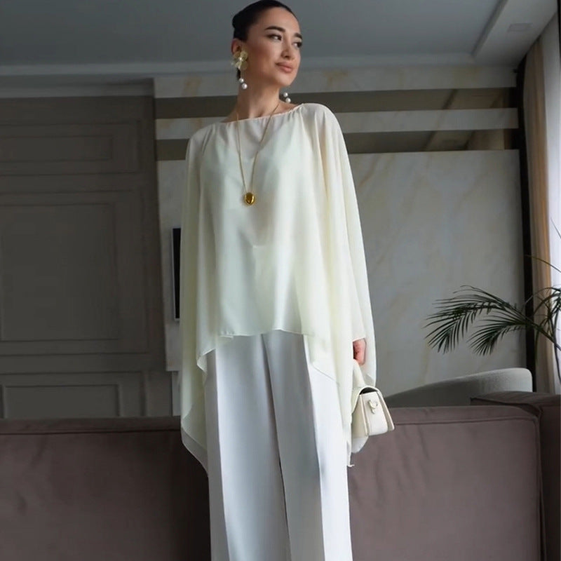 Dame elegant chiffonblus med asymmetrisk skärning Mirla-Eva Jonsson