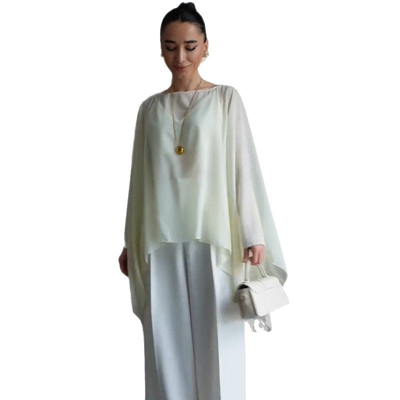 Dame elegant chiffonblus med asymmetrisk skärning Mirla-Eva Jonsson