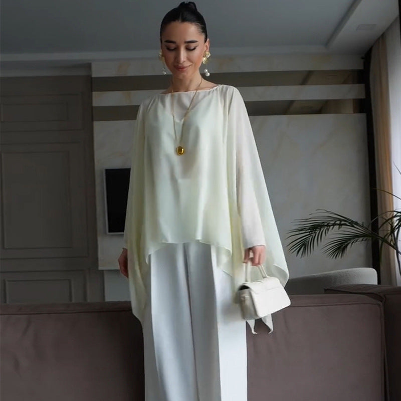 Dame elegant chiffonblus med asymmetrisk skärning Mirla-Eva Jonsson