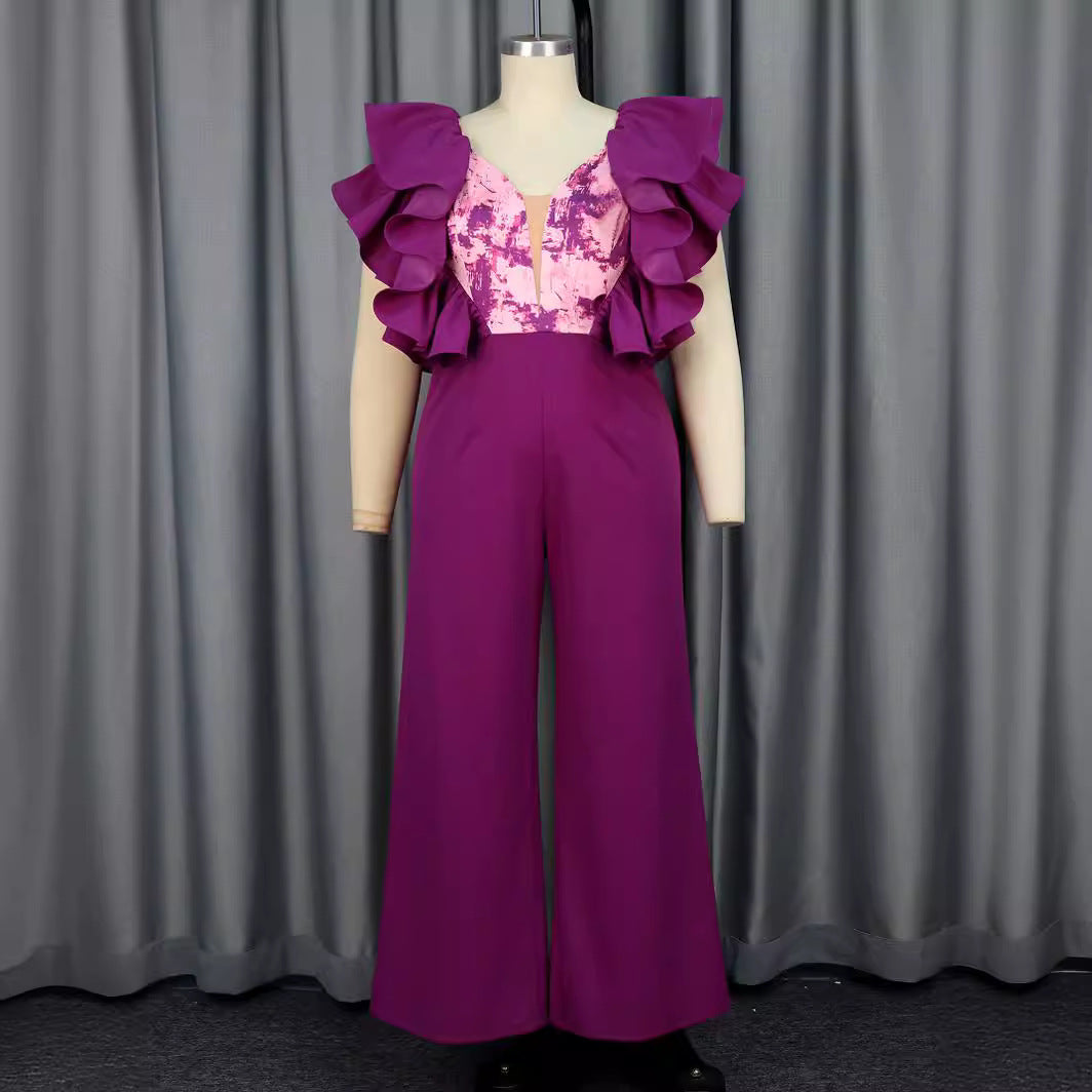 Dame elegant jumpsuit med voluminösa volangdetaljer Mirla-Eva Jonsson
