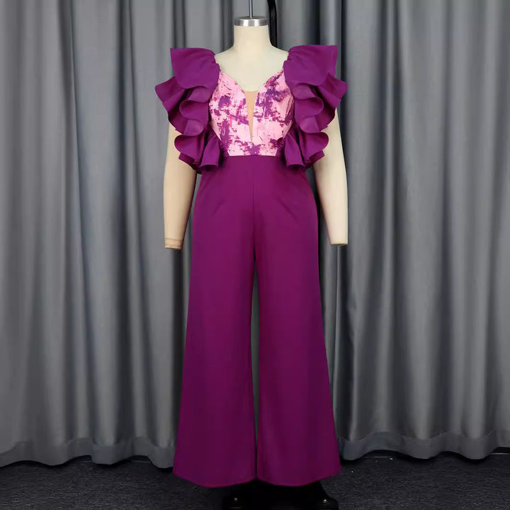 Dame elegant jumpsuit med voluminösa volangdetaljer Mirla-Eva Jonsson