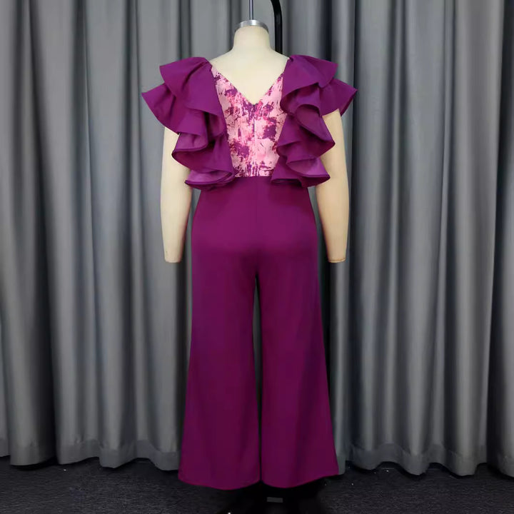 Dame elegant jumpsuit med voluminösa volangdetaljer Mirla-Eva Jonsson