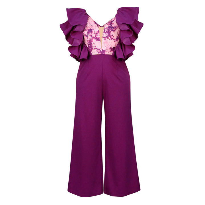 Dame elegant jumpsuit med voluminösa volangdetaljer Mirla-Eva Jonsson
