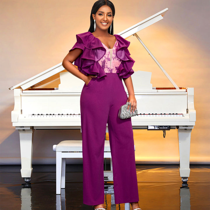 Dame elegant jumpsuit med voluminösa volangdetaljer Mirla-Eva Jonsson