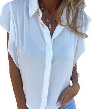 Dame elegant kortärmad blus med volangdetaljer Mirla-Eva Jonsson
