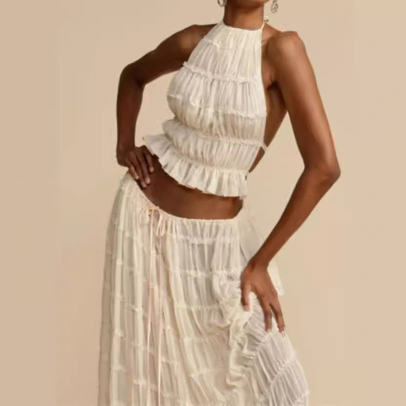 Dame elegant maxiklänning med volangdetaljer och cut-out-element Mirla-Eva Jonsson