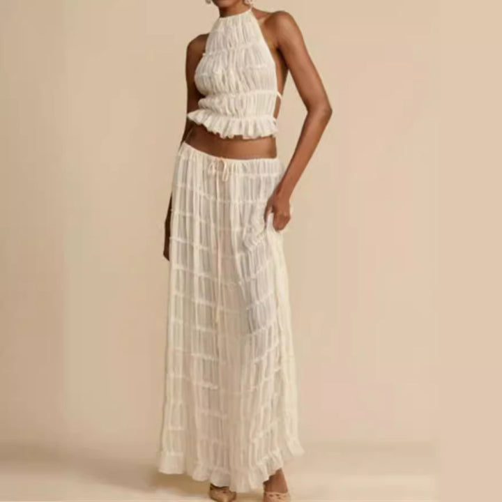 Dame elegant maxiklänning med volangdetaljer och cut-out-element Mirla-Eva Jonsson
