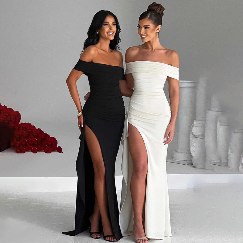 Dame elegant off-shoulder wrap dress with high slit Mirla-Eva Jonsson