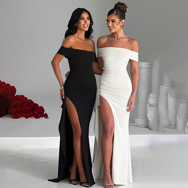 Dame elegant off-shoulder wrap dress with high slit Mirla-Eva Jonsson