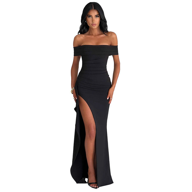 Dame elegant off-shoulder wrap dress with high slit Mirla-Eva Jonsson