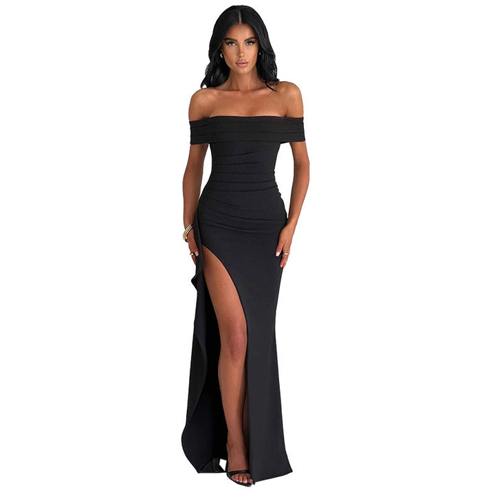 Dame elegant off-shoulder wrap dress with high slit Mirla-Eva Jonsson