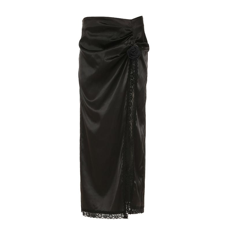 Dame elegant satin kveld skjørt med raffinerte volanger og spiss detaljer Mirla-Eva Jonsson