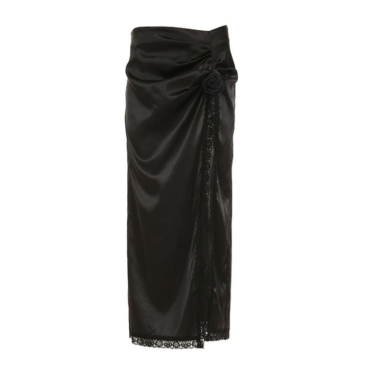 Dame elegant satin kveld skjørt med raffinerte volanger og spiss detaljer Mirla-Eva Jonsson