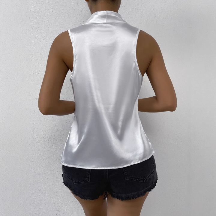 Dame elegant satin topp med djup vattenfall u-ringning Mirla-Eva Jonsson