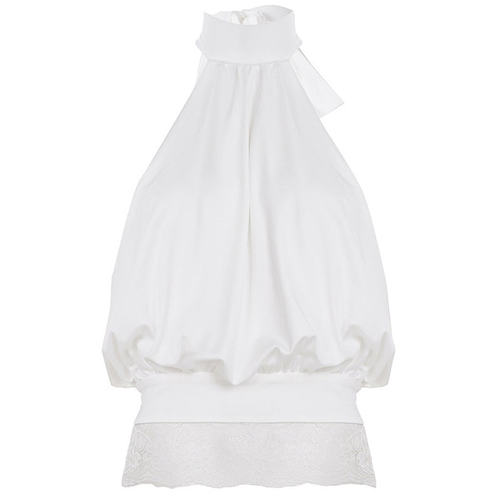 Dame elegant spaghetti-rem topp med transparent spetsdetalj Mirla-Eva Jonsson