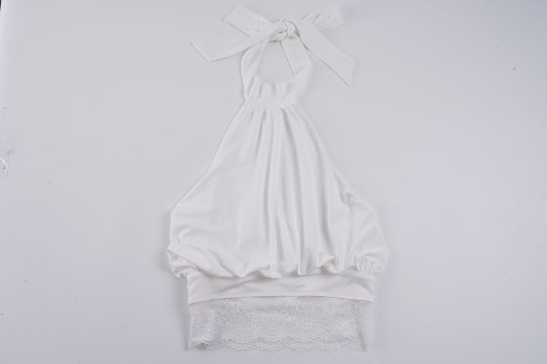 Dame elegant spaghetti-rem topp med transparent spetsdetalj Mirla-Eva Jonsson