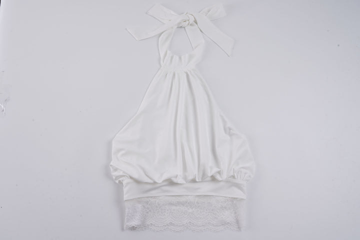 Dame elegant spaghetti-rem topp med transparent spetsdetalj Mirla-Eva Jonsson